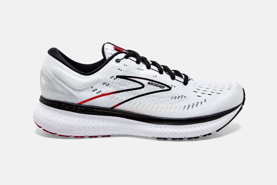 Mens Brooks Glycerin 19 Road Shoes White/Black/Red | 879360-SFJ